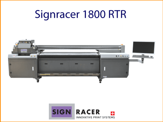 Großformatiger Rolle-zu-Rolle LED-UV-Drucker Signracer 1800 RTR von SIGNRACER Vorderansicht