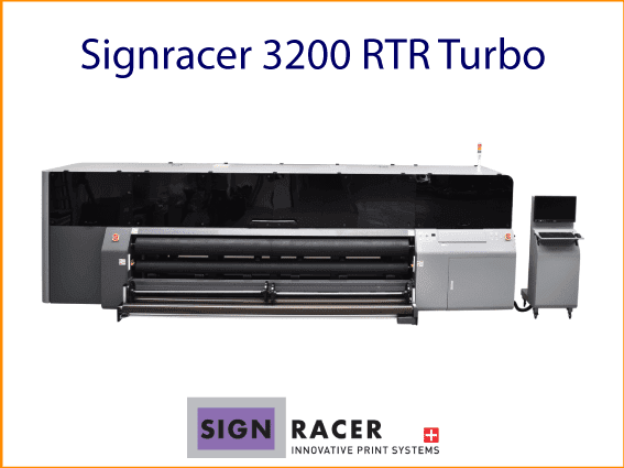 Großformatiger Rolle-zu-Rolle-LED-UV-Drucker 3200 RTR von SIGNRACER Vorderansicht